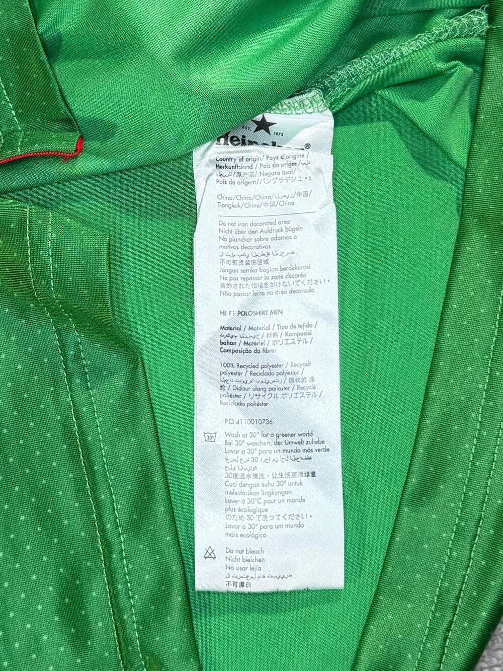 Official F1 Formula 1 x Heineken Men's Short Sleeve Polo Shirt Green Red, XL - Picture 4 of 8